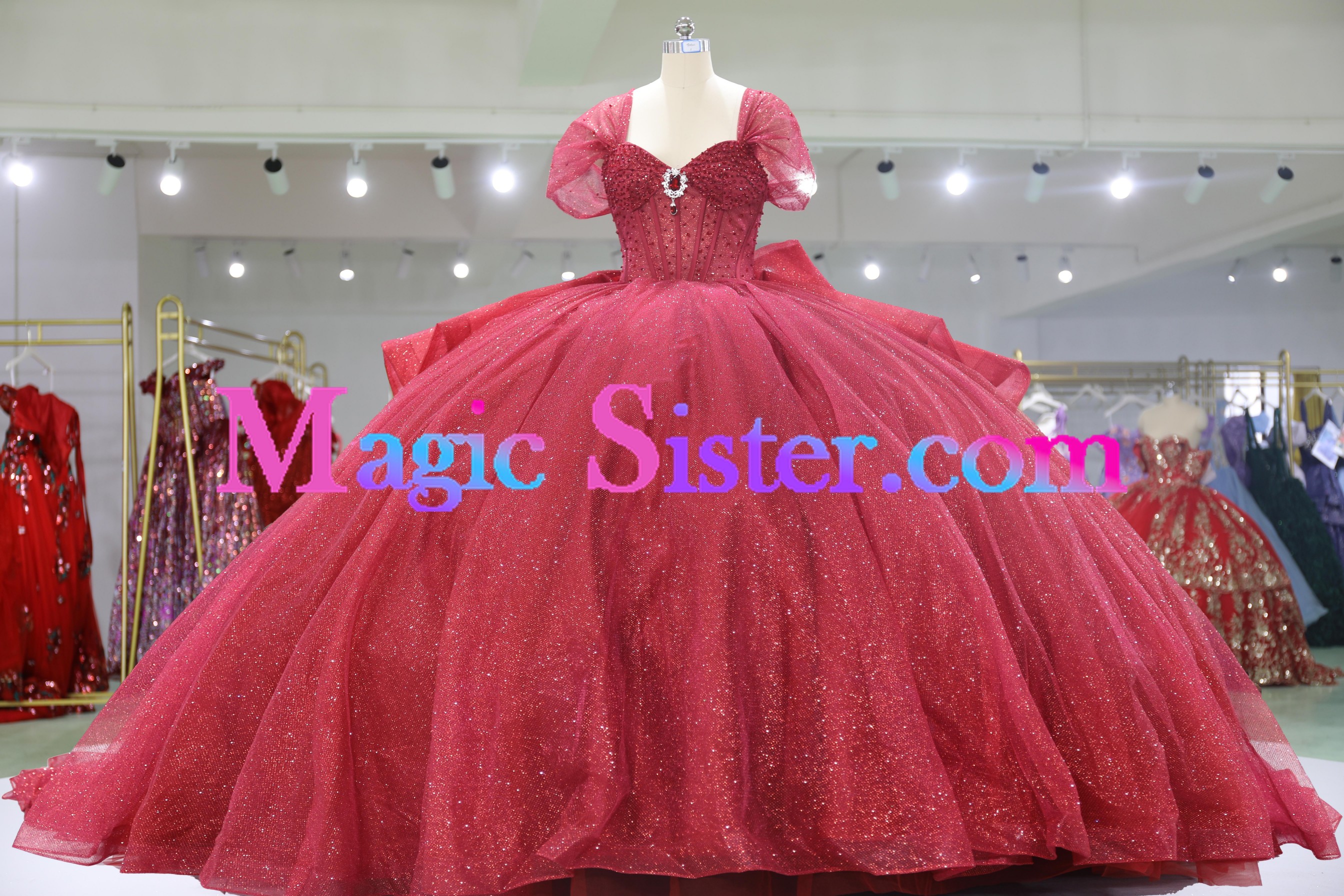 Iridescent Thick Glitter Tulle Quinceanera Dress