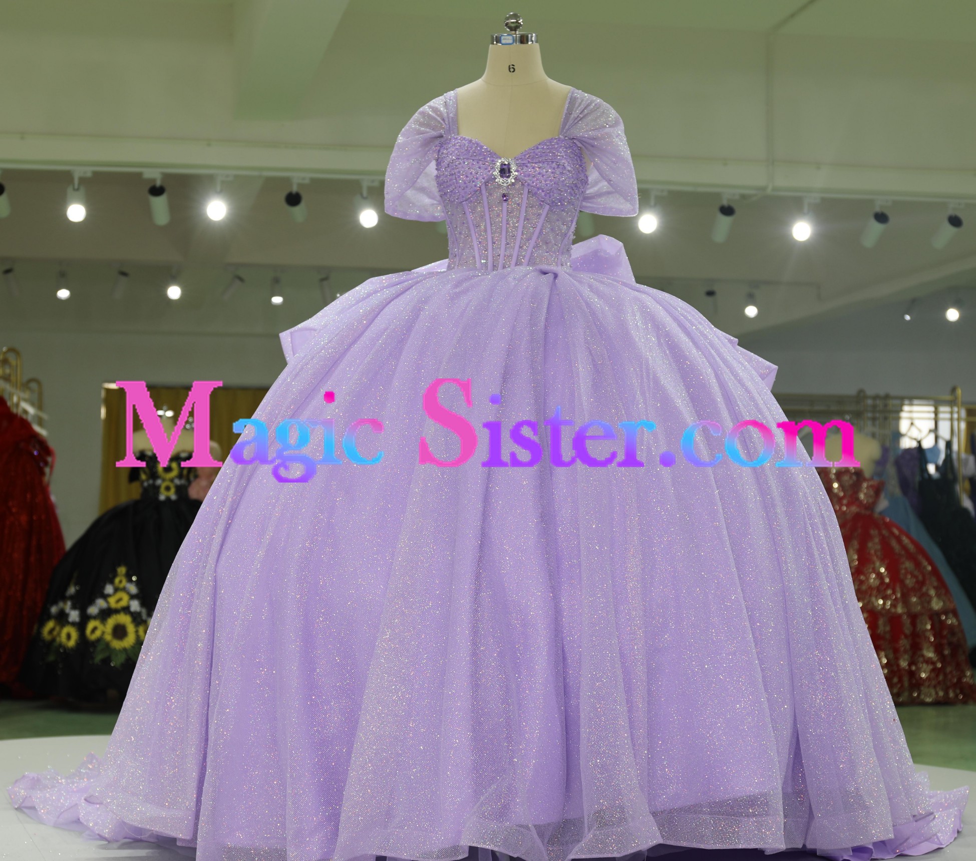 Iridescent Thick Glitter Tulle Quinceanera Dress