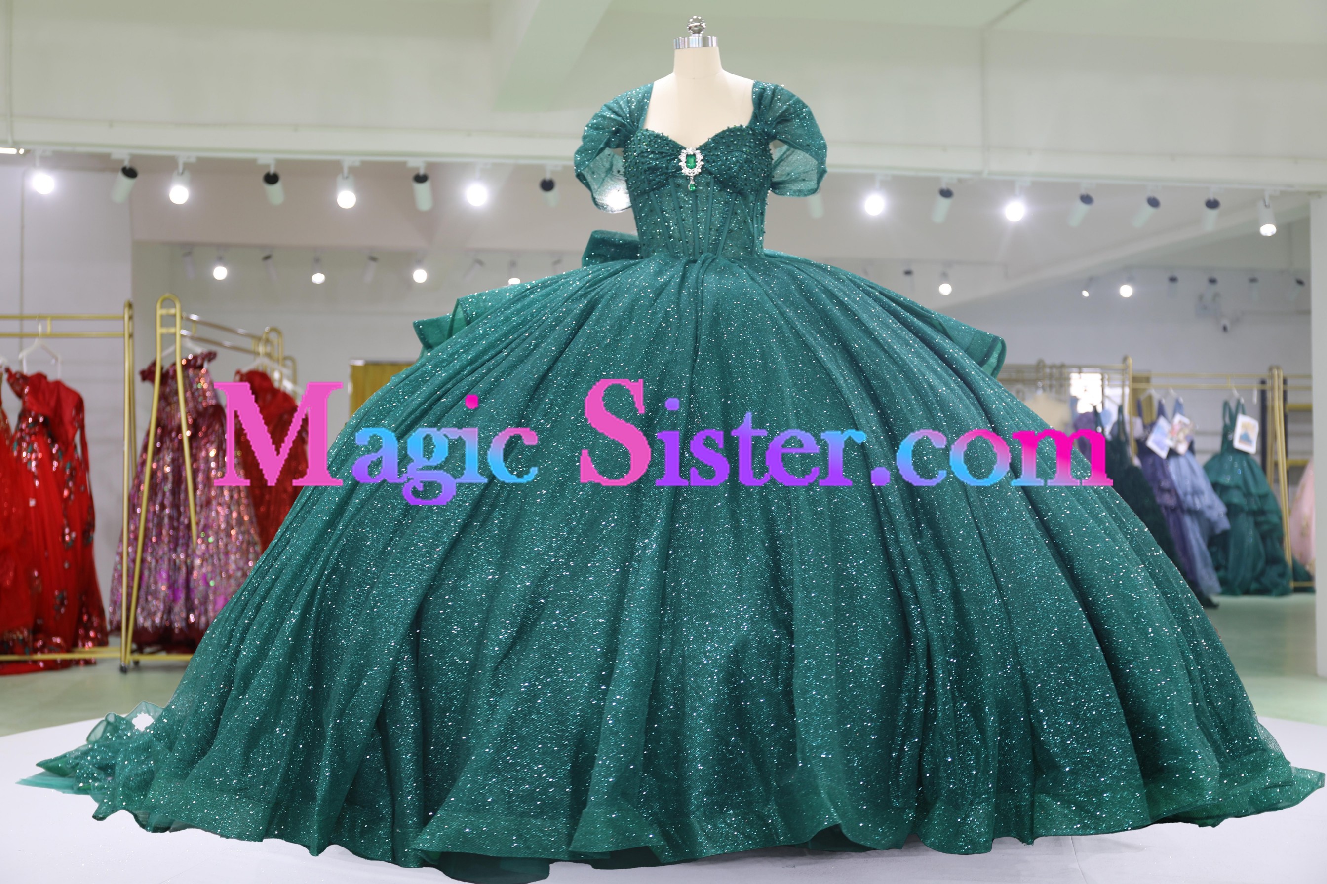 Iridescent Thick Glitter Tulle Quinceanera Dress