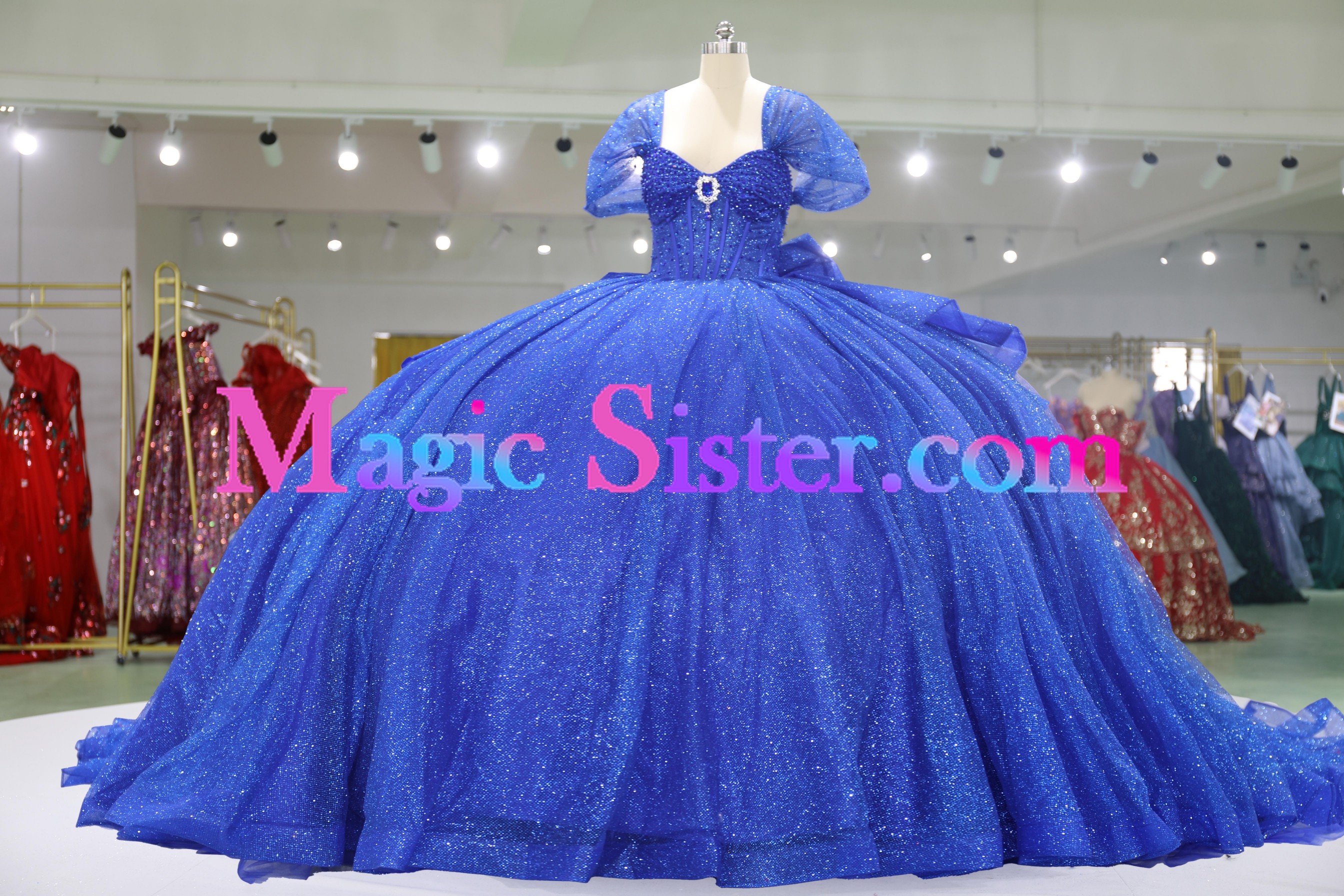 Iridescent Thick Glitter Tulle Quinceanera Dress