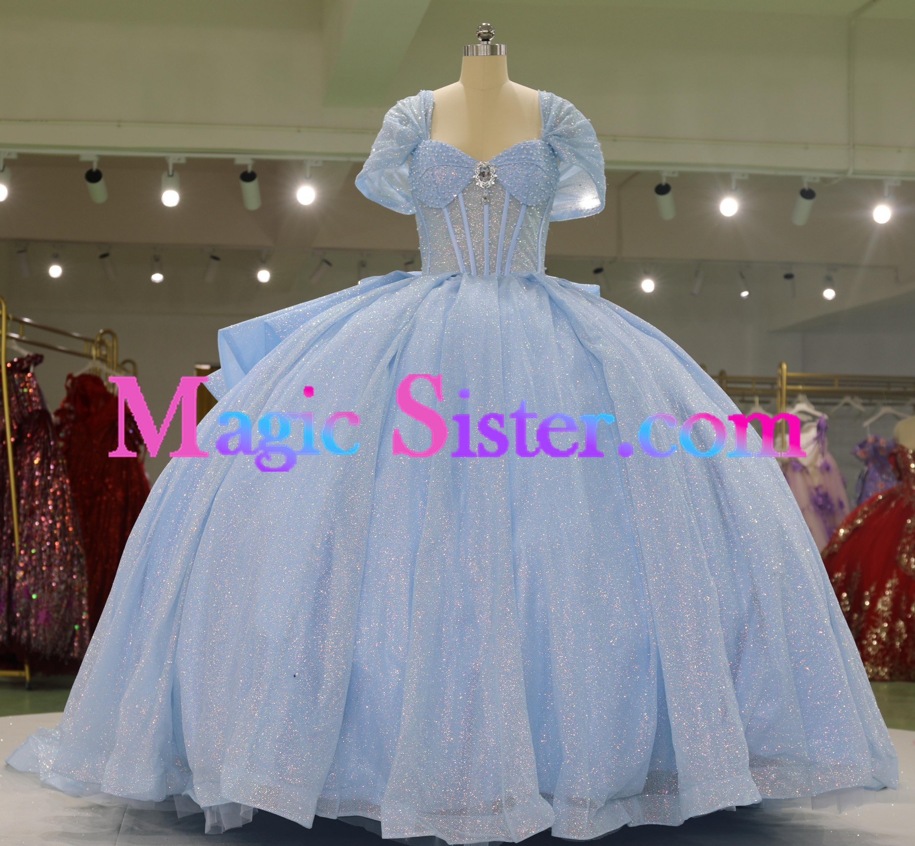 Iridescent Thick Glitter Tulle Quinceanera Dress