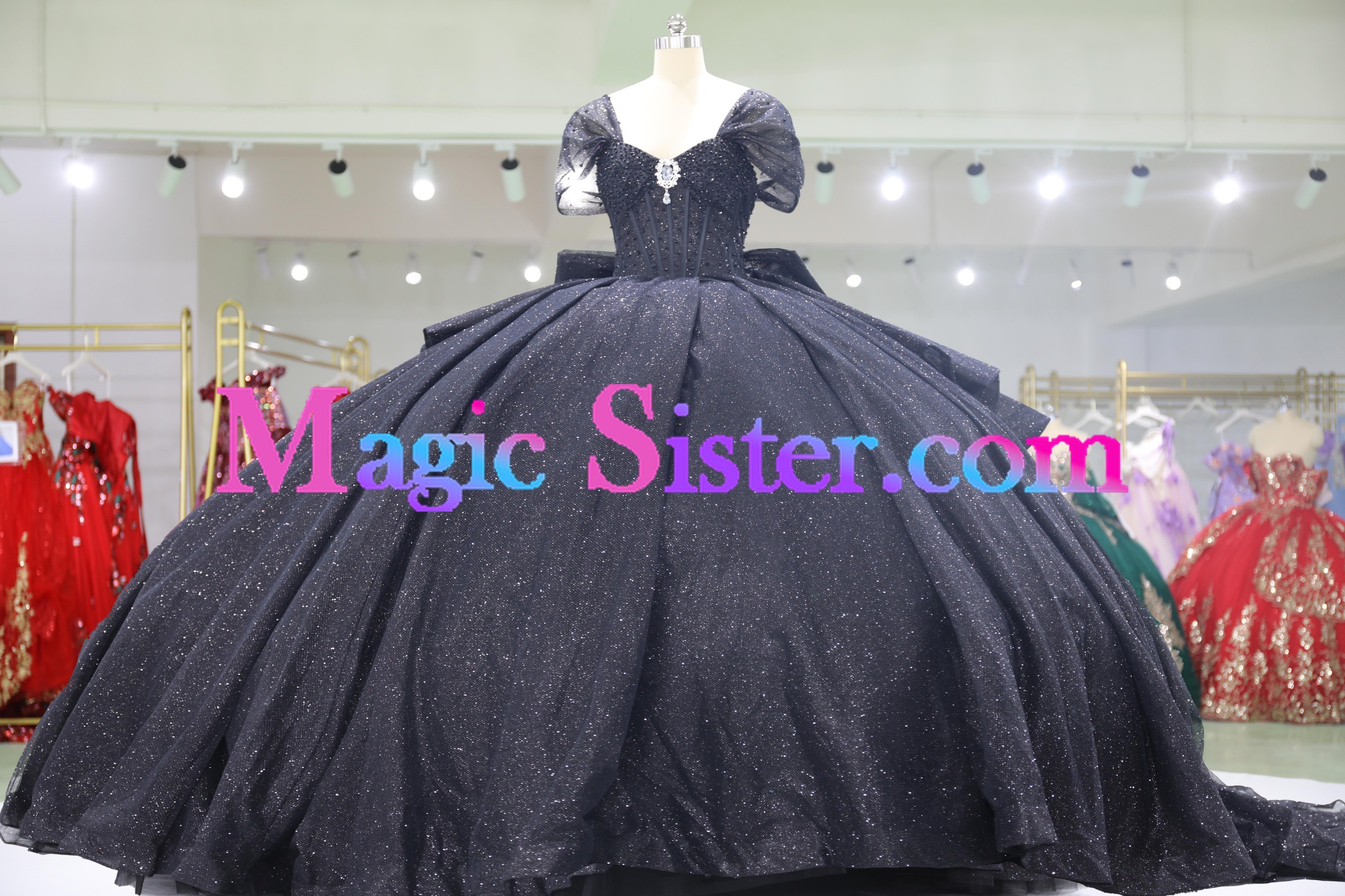 Iridescent Thick Glitter Tulle Quinceanera Dress