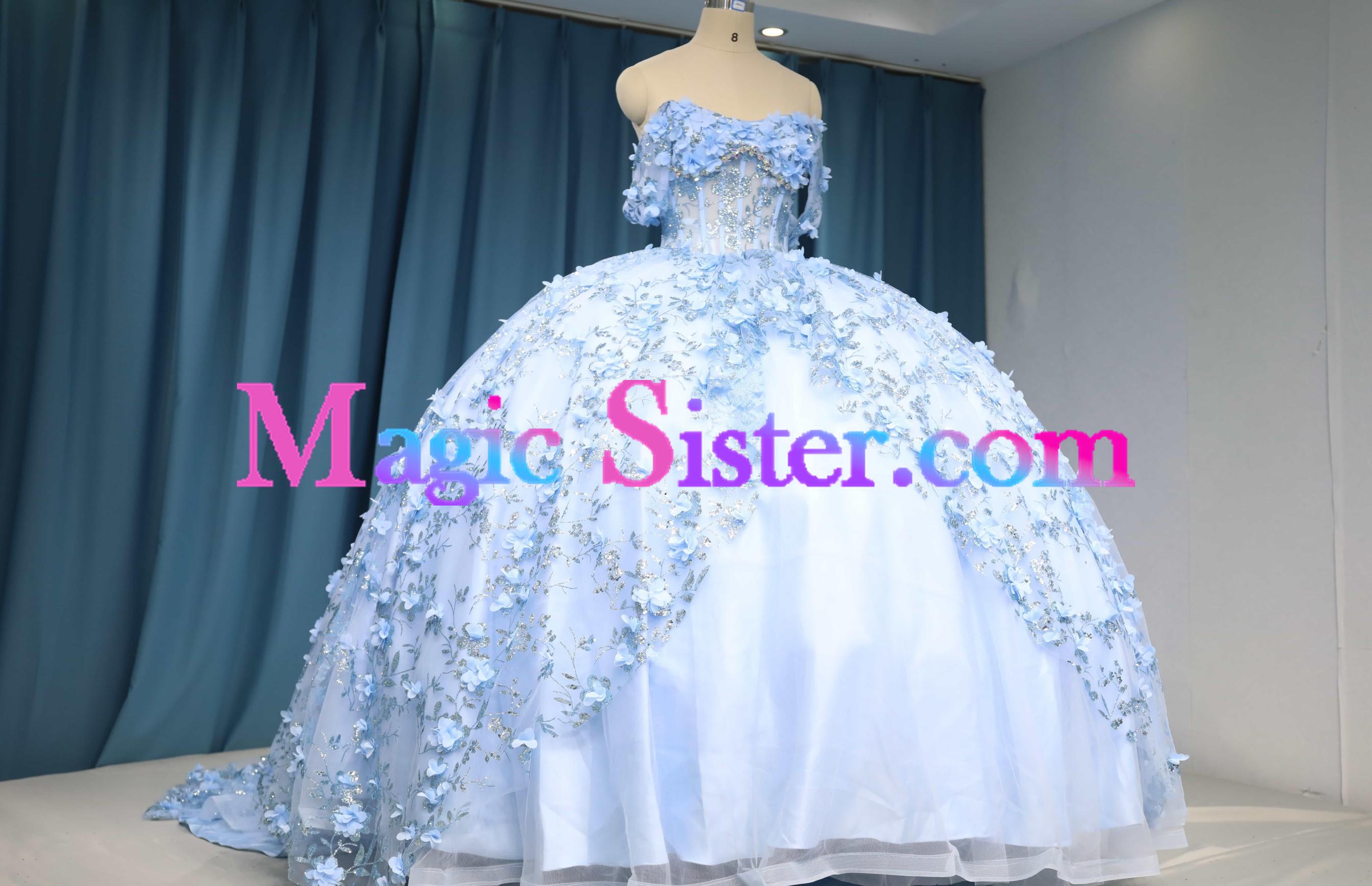 Iridescent Thick Glitter Tulle Quinceanera Dress