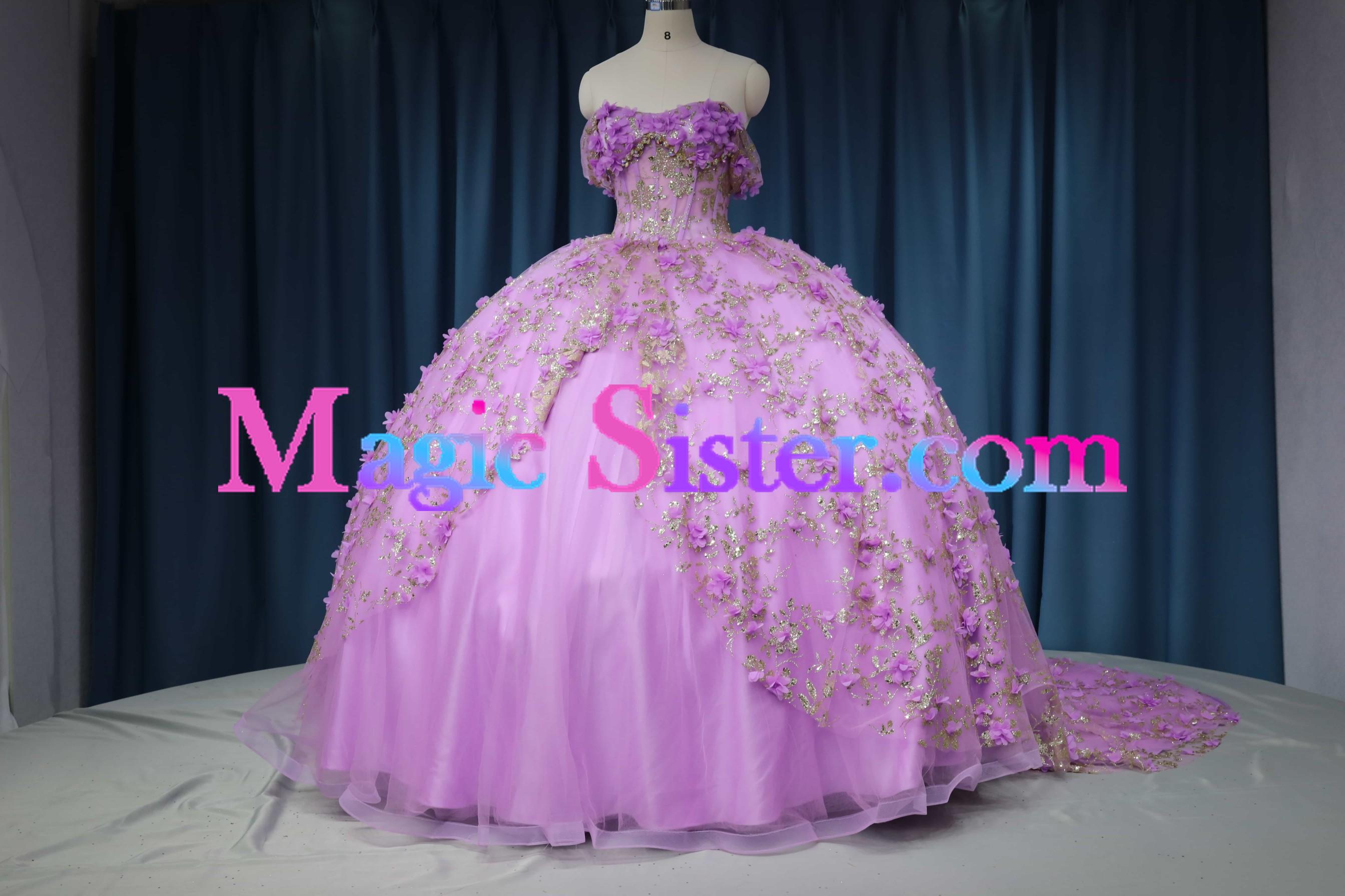 Iridescent Thick Glitter Tulle Quinceanera Dress