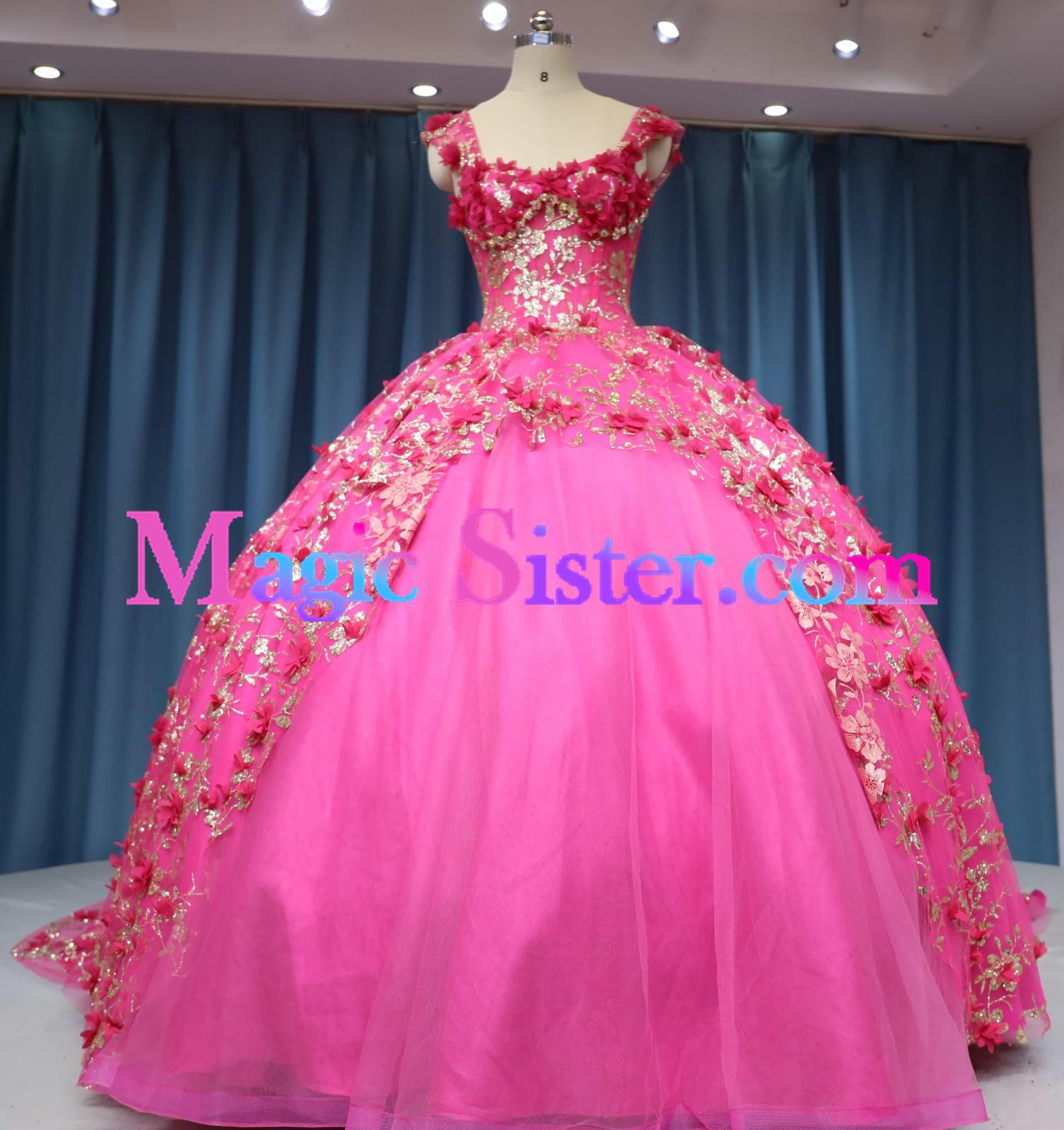 Iridescent Thick Glitter Tulle Quinceanera Dress