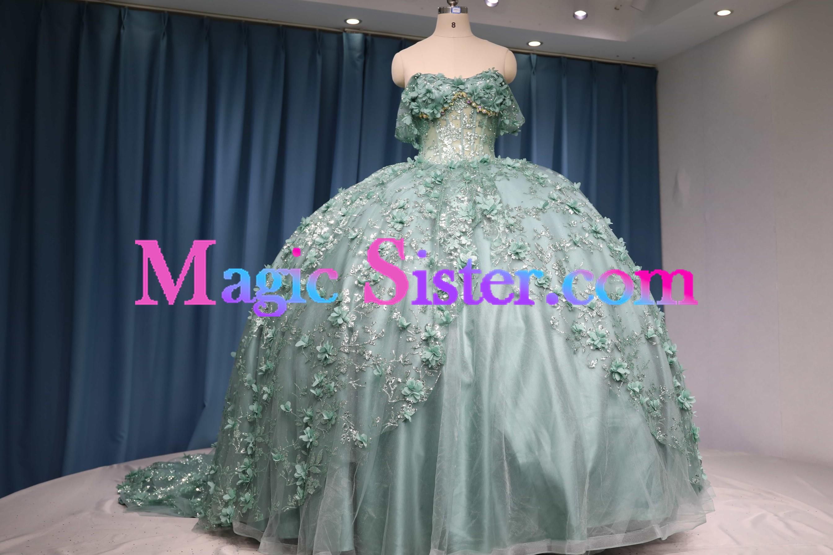 Iridescent Thick Glitter Tulle Quinceanera Dress