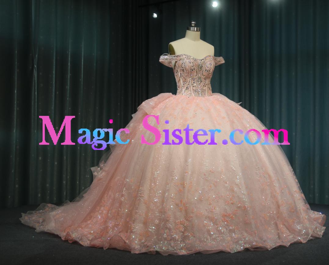 Iridescent Thick Glitter Tulle Quinceanera Dress