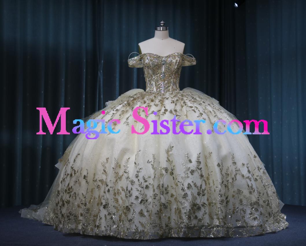 Iridescent Thick Glitter Tulle Quinceanera Dress