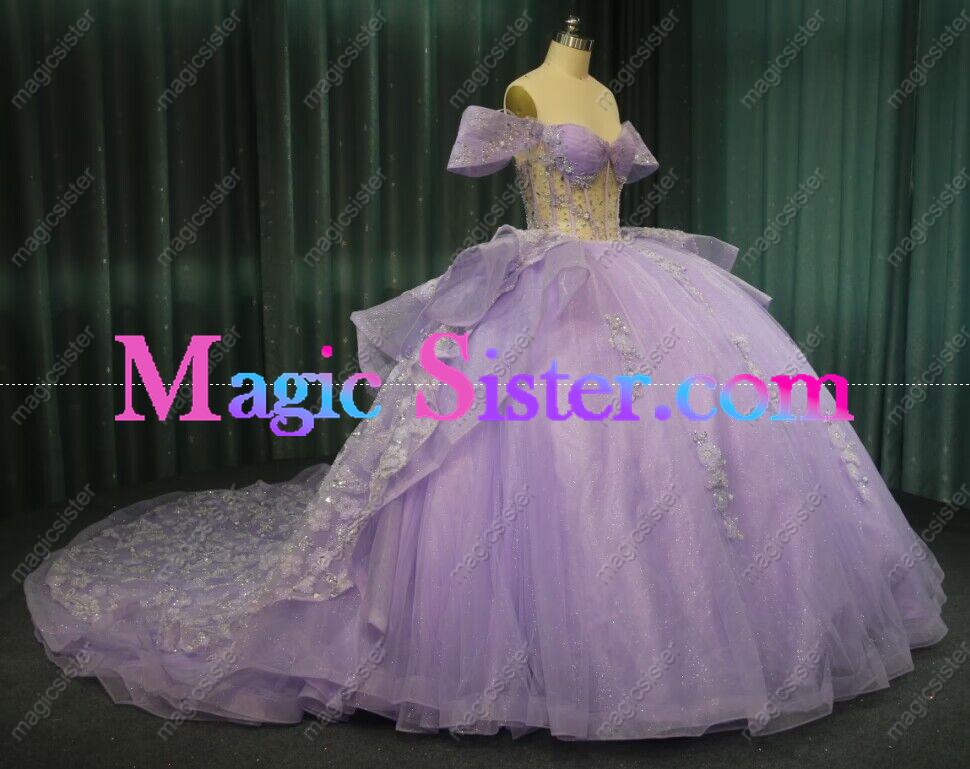 Iridescent Thick Glitter Tulle Quinceanera Dress