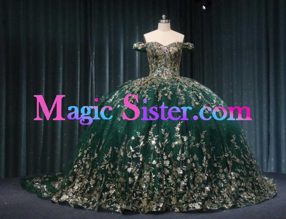 Iridescent Thick Glitter Tulle Quinceanera Dress