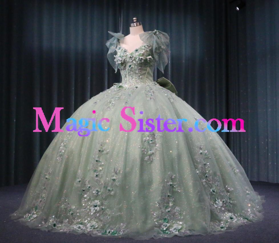 Iridescent Thick Glitter Tulle Quinceanera Dress