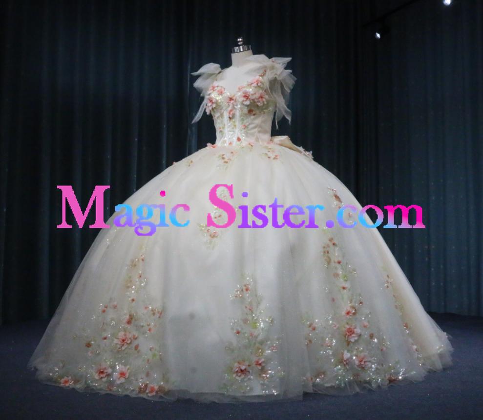 Iridescent Thick Glitter Tulle Quinceanera Dress