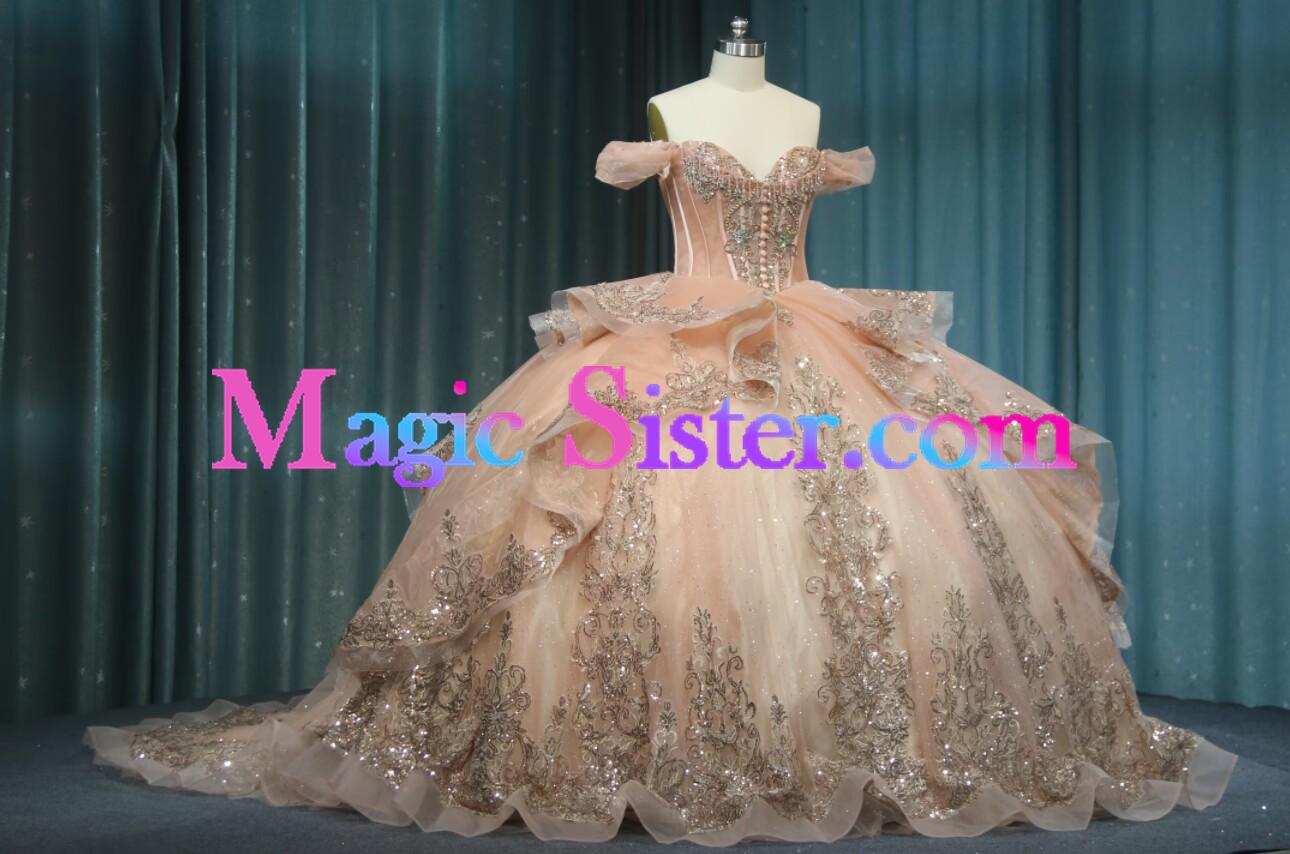 Iridescent Thick Glitter Tulle Quinceanera Dress