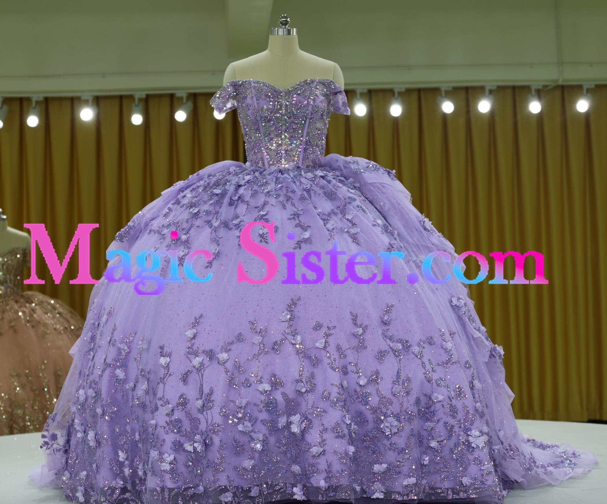 Iridescent Thick Glitter Tulle Quinceanera Dress