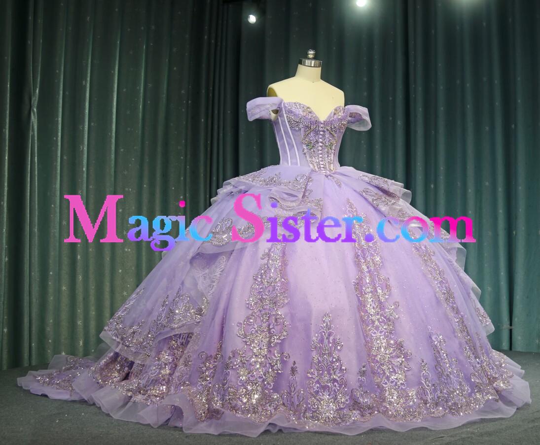 Iridescent Thick Glitter Tulle Quinceanera Dress