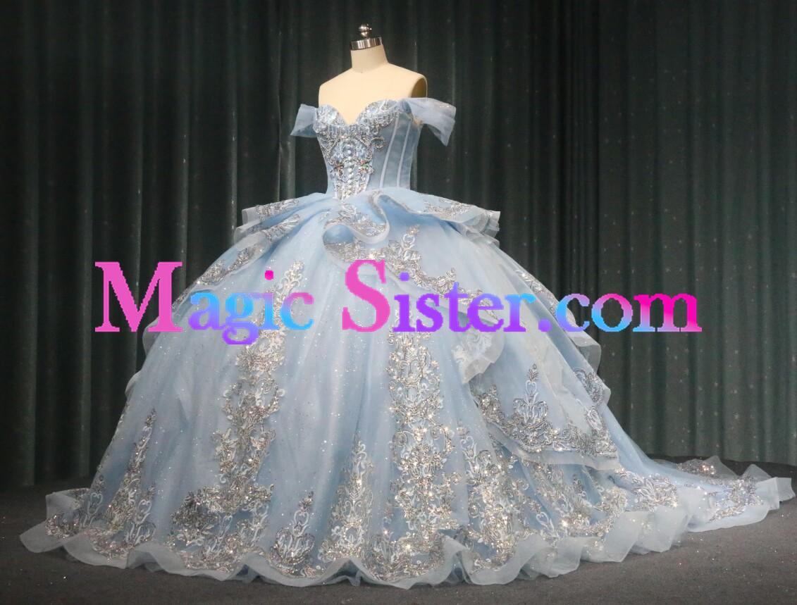 Iridescent Thick Glitter Tulle Quinceanera Dress