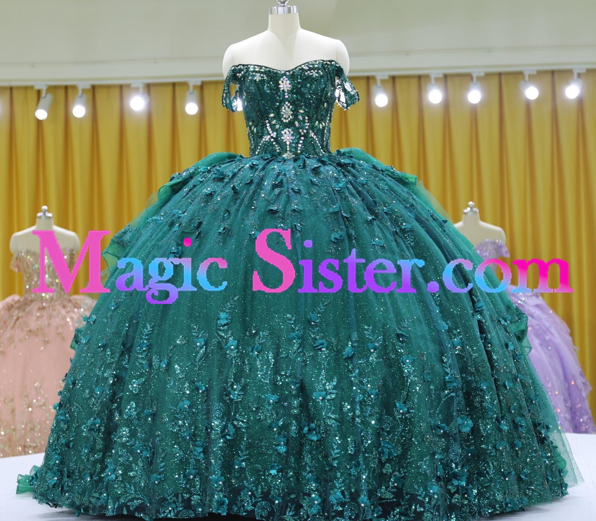 Iridescent Thick Glitter Tulle Quinceanera Dress