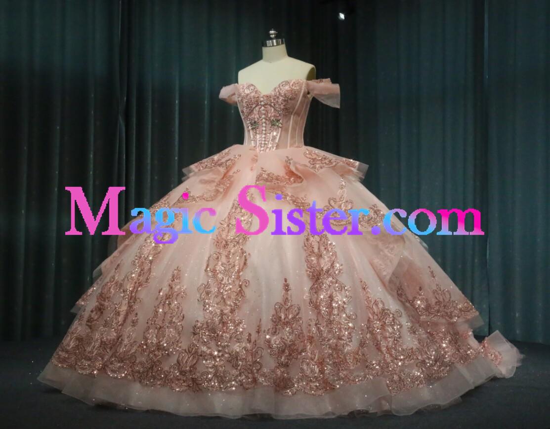 Iridescent Thick Glitter Tulle Quinceanera Dress