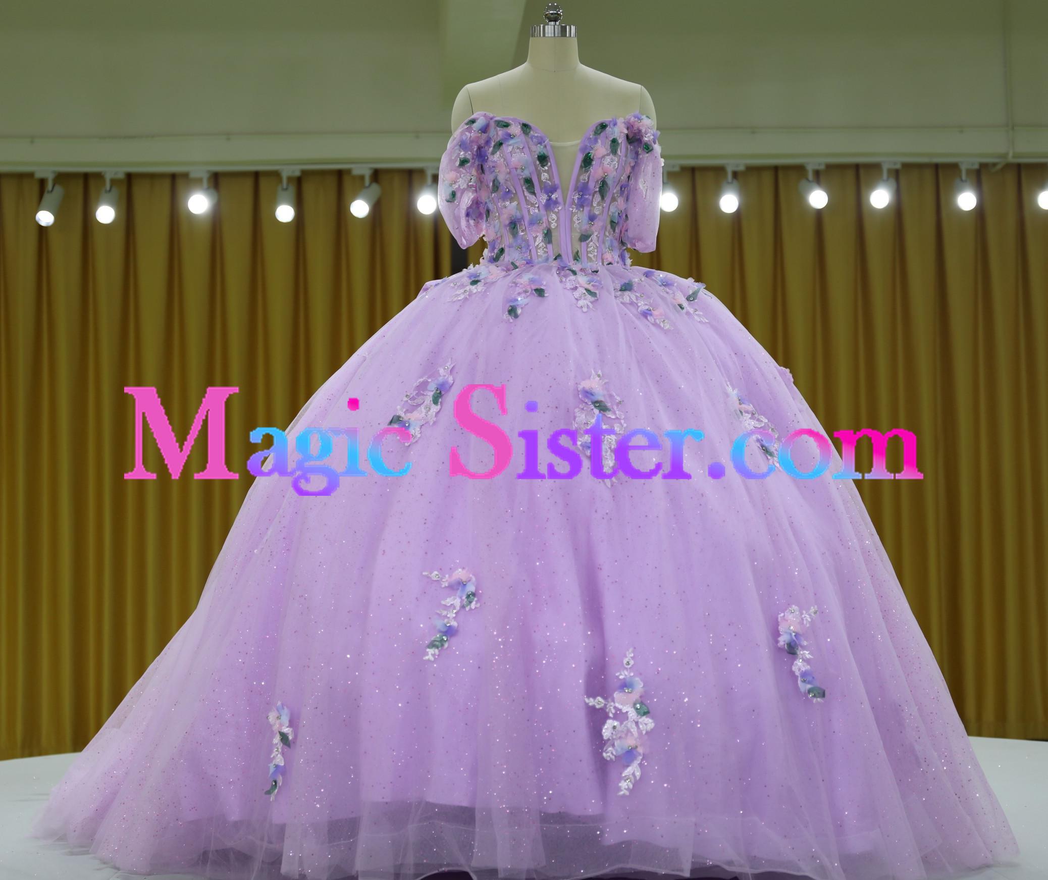 Iridescent Thick Glitter Tulle Quinceanera Dress