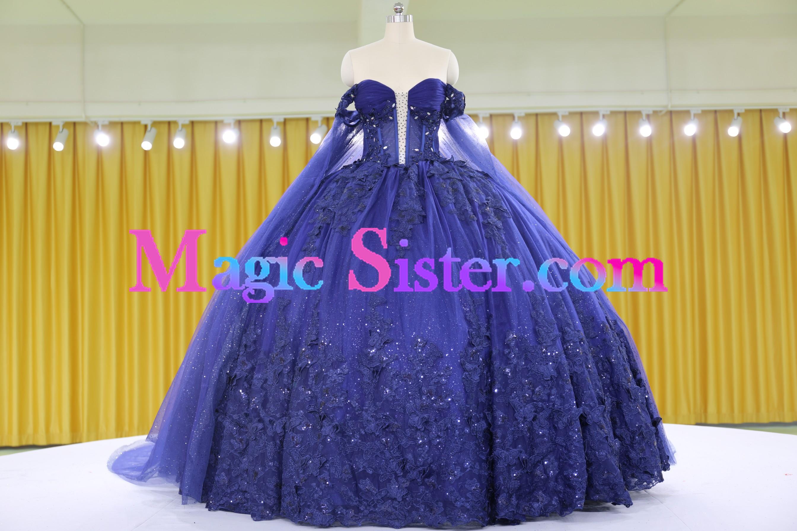 Iridescent Thick Glitter Tulle Quinceanera Dress