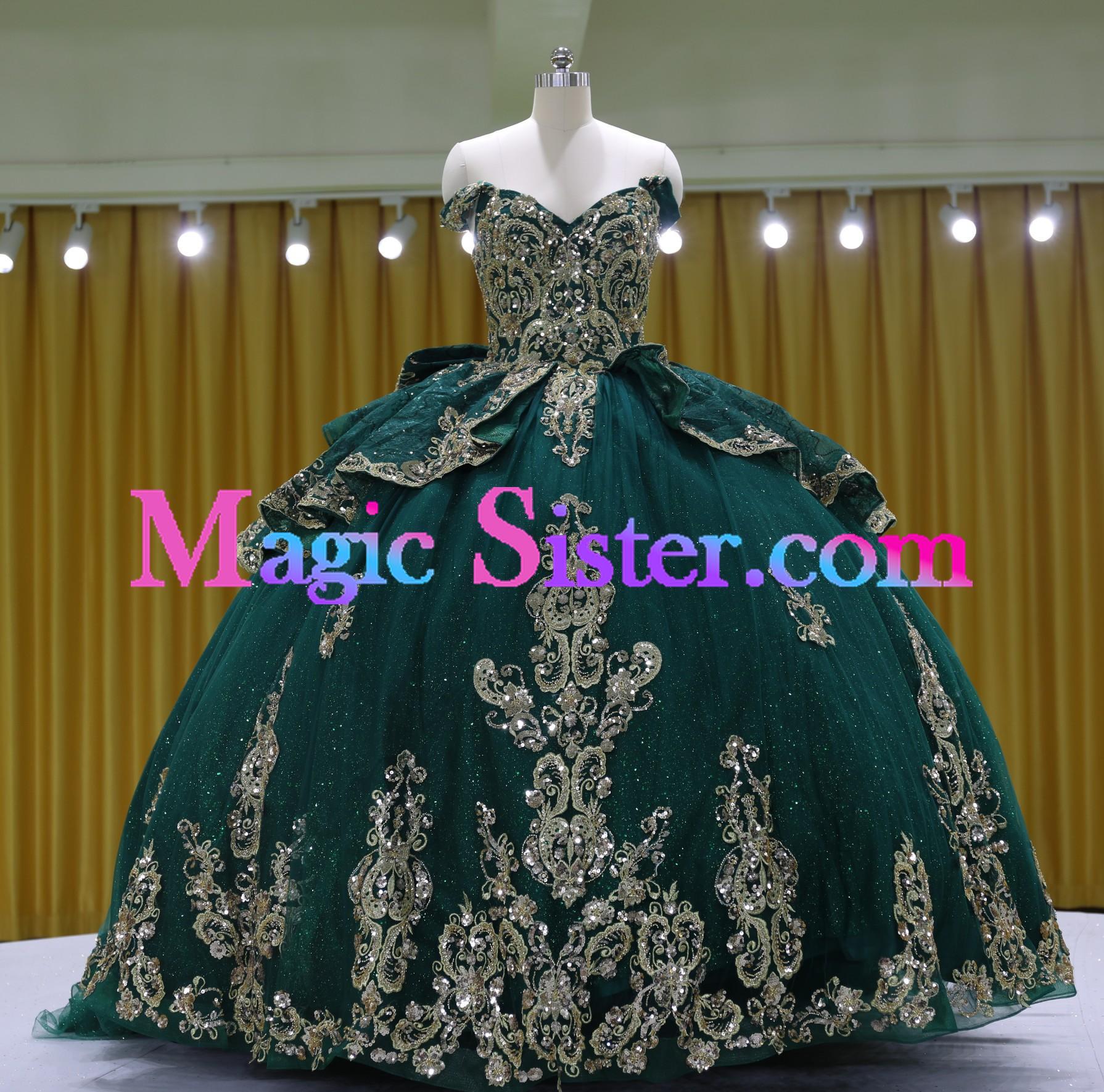 Iridescent Thick Glitter Tulle Quinceanera Dress