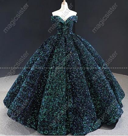Emerald Green Instock Factory Wholesale Sequined Luxury Quinceanera Dress