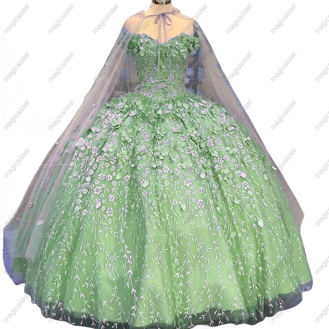 Factory Wholesale Glitter 3D Flower Quinceanera Dress
