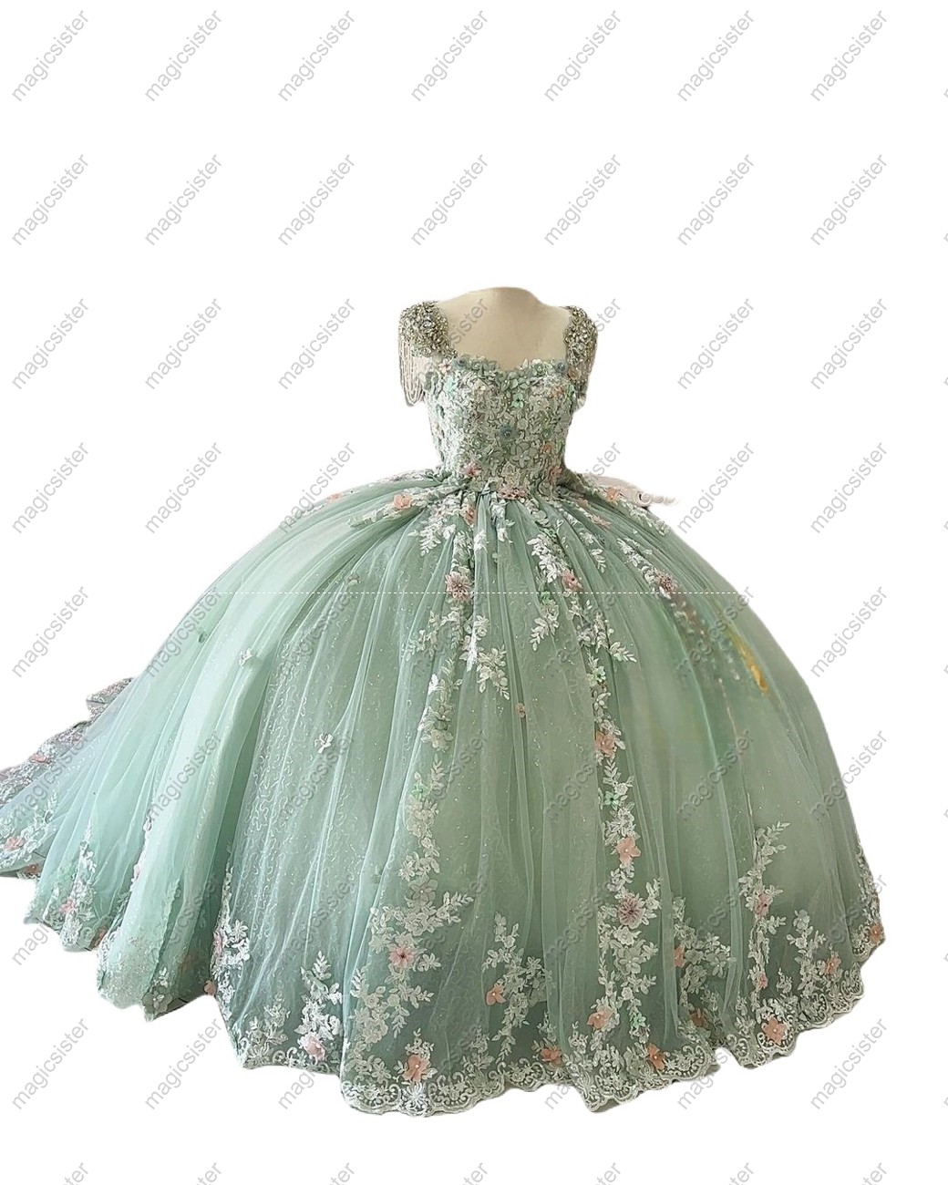 Top Selling Instock Sage 3D Flowers Quinceanera dresses
