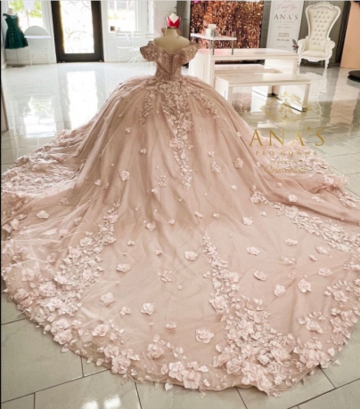 Blush In stock 3D Flowers Quinceanera dresses