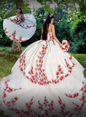 Instock embroidery Flowers Quinceanera dresses