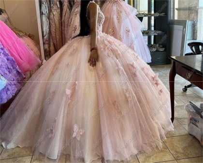 Blush Instock Factory Wholesale Butterfly Quninceanera Dress