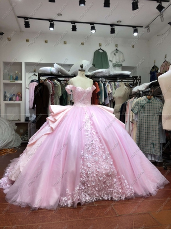 Blush Instock 3D Pearls Embroidered Floral Quinceanera Dress