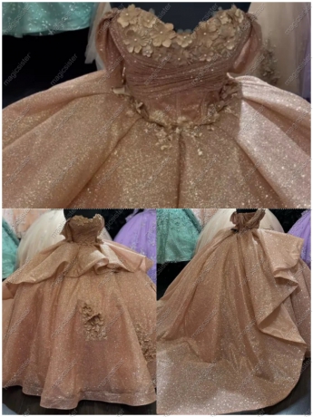 Instock Factory Wholesale Glitter 3D Floral Appliques Quinceanera Dress