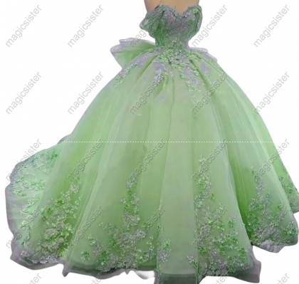 Instock 3D embroidered multi color flower lace Quinceanera Dress