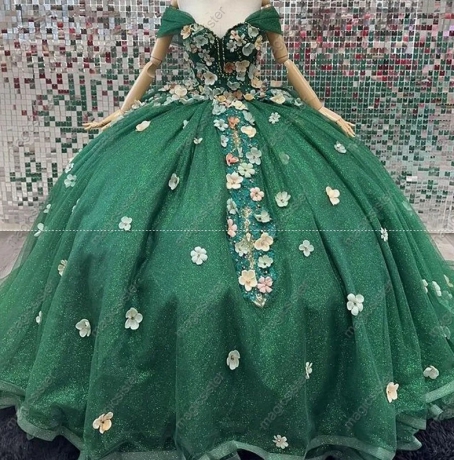 Emerald Green Topselling Multicolor Flower Quinceanera Dress