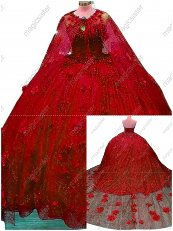 Factory Wholesale 3D Flower Glitter Quinceanera Dress