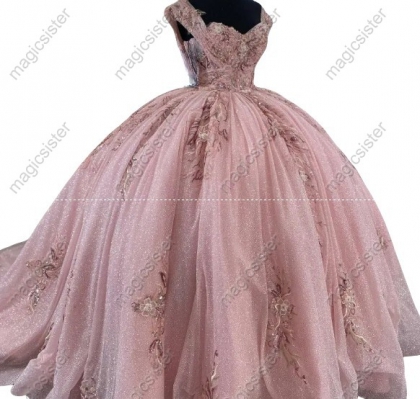 blush Factory Wholesale 3D Flower Pearl Quinceanera Dress