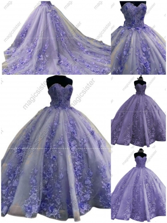 Luxurious Factory Wholesale Floral Appliques Quinceanera Ball Gowns