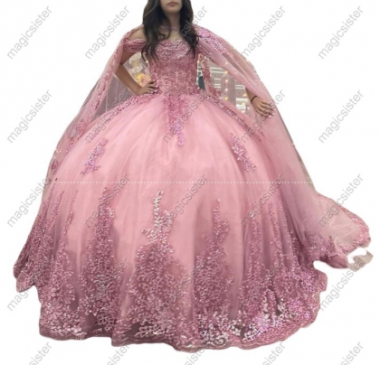 Blush Luxury Glitter Appliques Factory Wholesale Quinceanera Dress