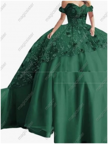 Emerald Green Instock Factory Glitter Fabric and 3D Flowers Quinceanera Dress
