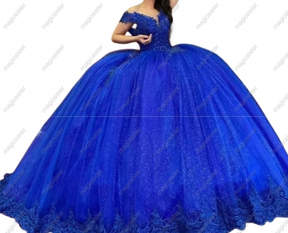 Superhot Royal Blue Lace Appliques Quinceanera dresses