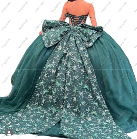 Emerald Green Topselling Princess Butterfly Quinceanera Dress