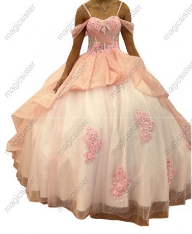 Instock Glitter 3D Floral Appliques Quinceanera Dress