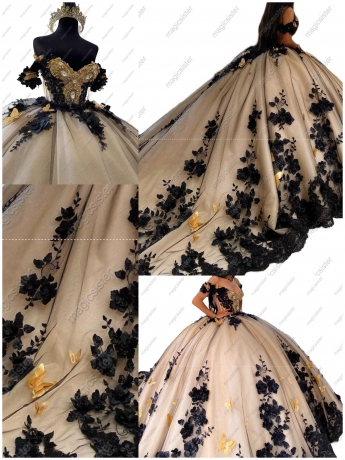 Luxury 3D Flower Factory Wholesale Quinceanera Dress