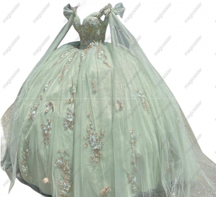 TopSelling Sage 3D Floral Appliques Quinceanera Dress