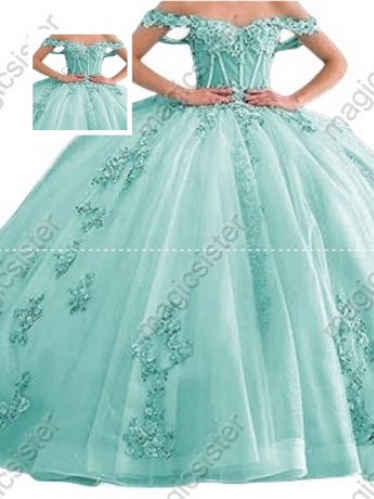 Factory Wholesale Instock 3D embroidered multi color flower lace Quinceanera Dress