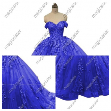 Off Shoulder Prom Gown 3D Floral Appliques Quinceanera Dress