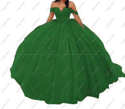 Emerald Green Factory Wholesale Floral Appliques Ball Gown Quinceanera Dress