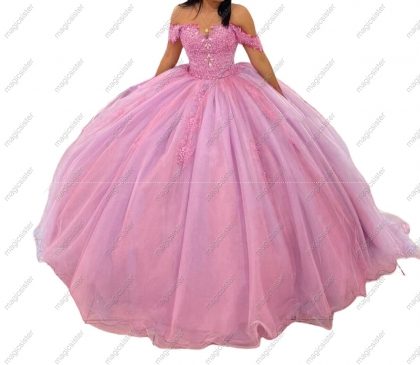 Blush Factory Wholesale Floral Appliques Ball Gown Quinceanera Dress