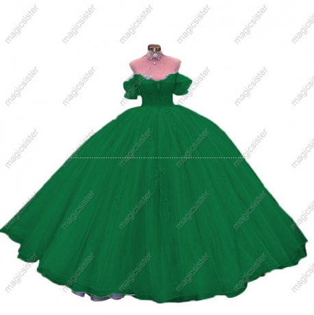 Emerald Green Factory Wholesale Glitter Floral Appliques Quinceanera Dress